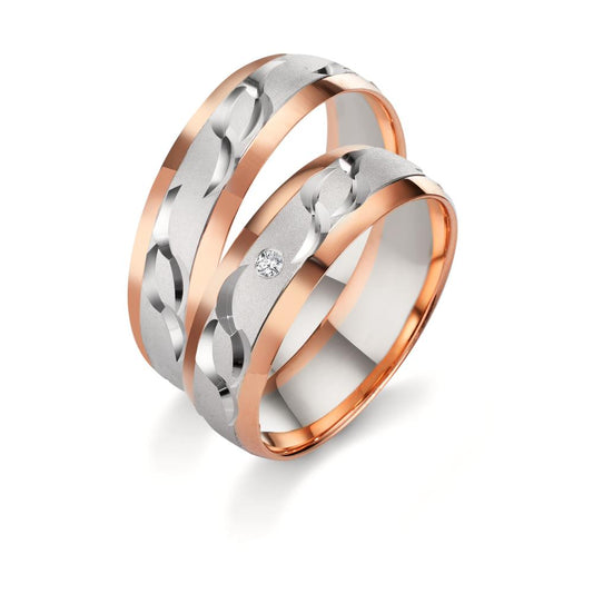 Partnerringe 750/18K hvidguld, 750/18K rødguld Diamant 0.02 ct, w-si