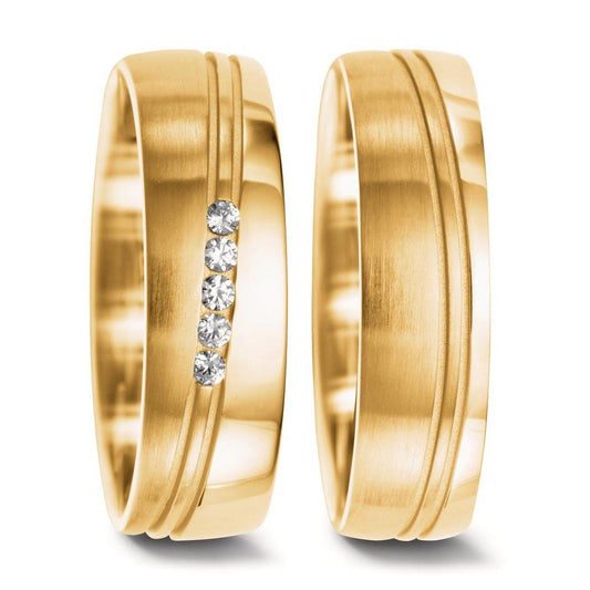 Partnerringe 750/18K guld Diamant 0.075 ct, 5 Sten , w-si