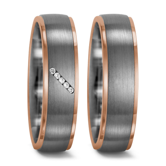 Ringe 950 palladium, 750/18K rødguld Diamant 0.025 ct, 5 Sten , tw-vsi