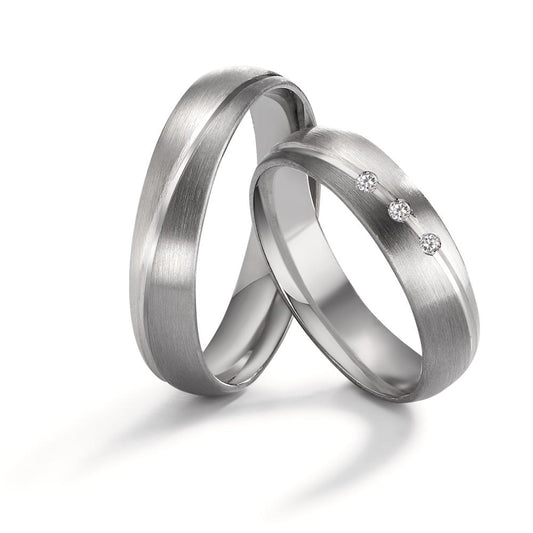 Partnerringe 500 palladium, 375/9K hvidguld Diamant 0.045 ct, 3 Sten , tw-vsi