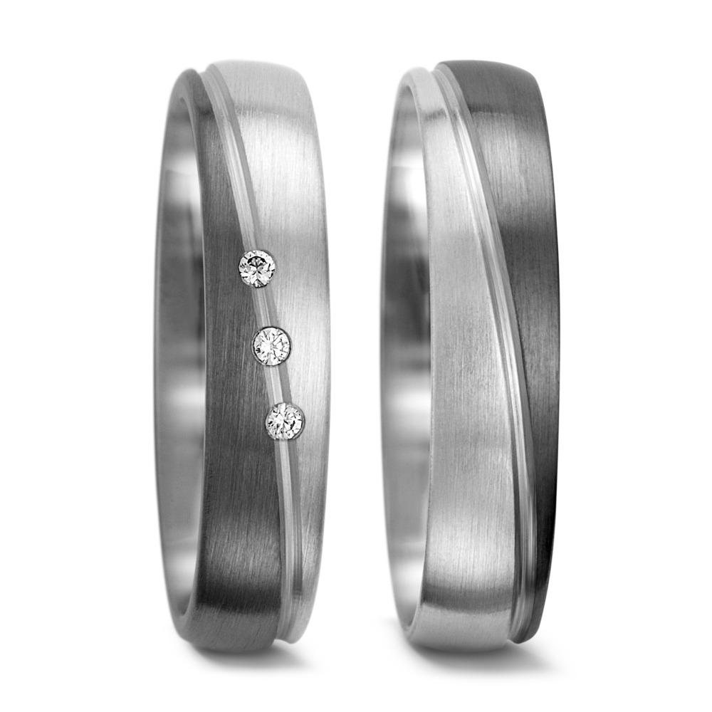 Partnerringe 500 palladium, 375/9K hvidguld Diamant 0.045 ct, 3 Sten , tw-vsi