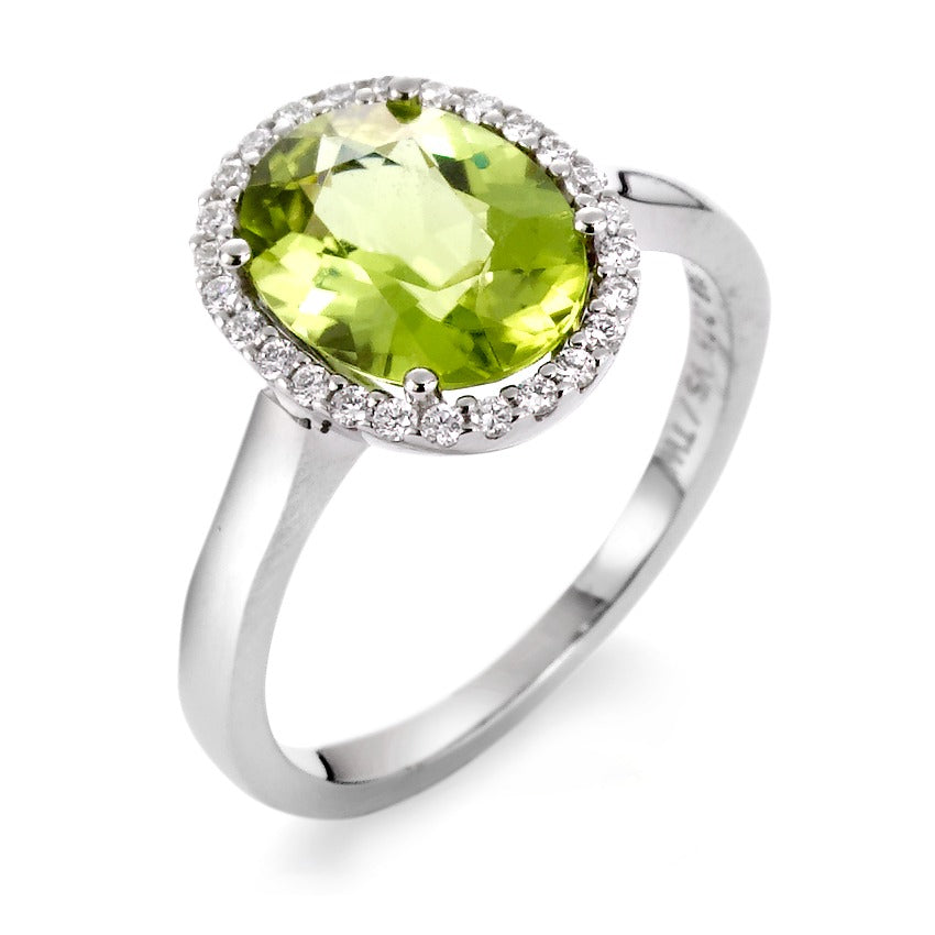 Ringe 750/18K hvidguld Peridot grøn, Diamant 0.15 ct, 26 Sten , tw-vsi