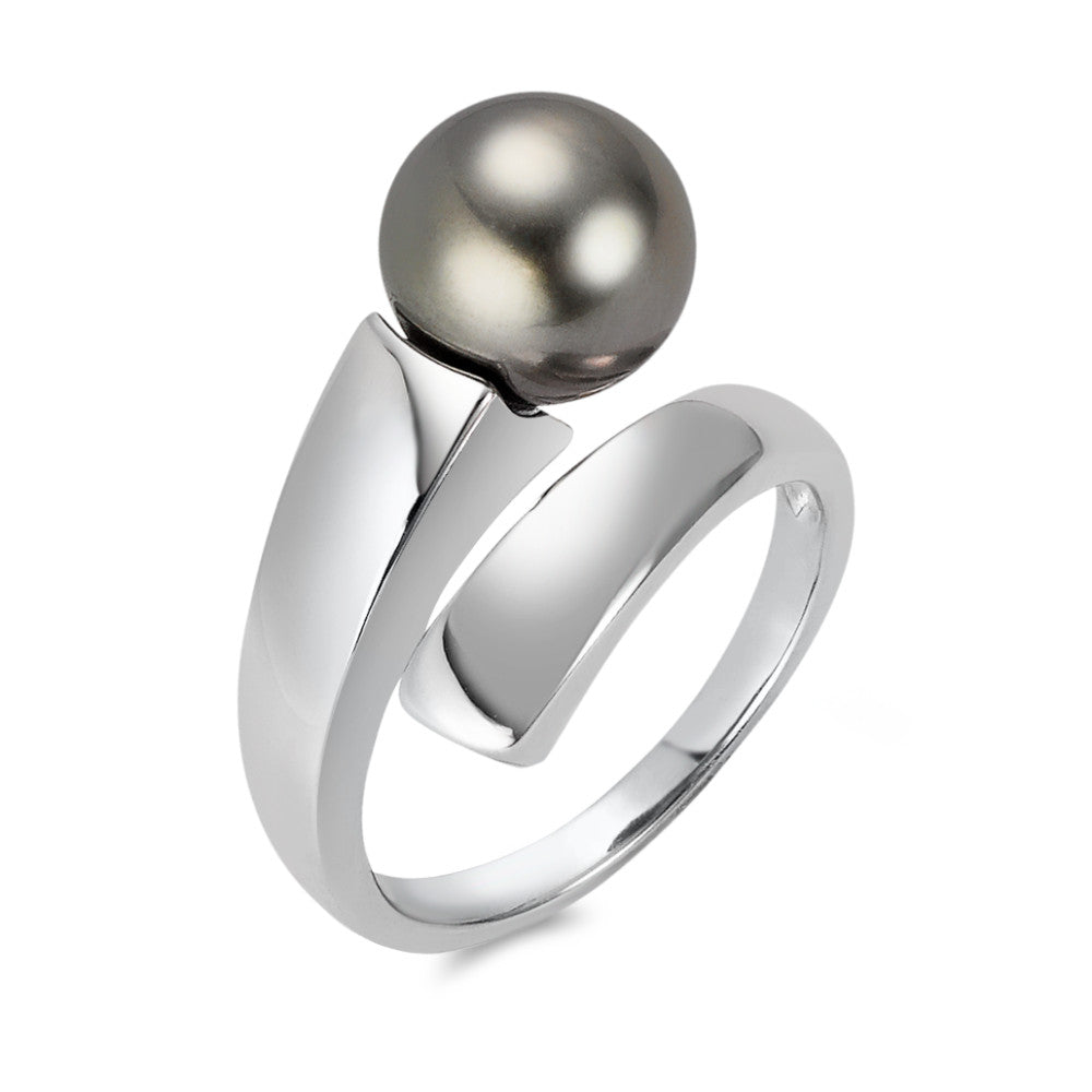 Ringe 750/18K hvidguld Tahitisk perle grå, 9.5 mm