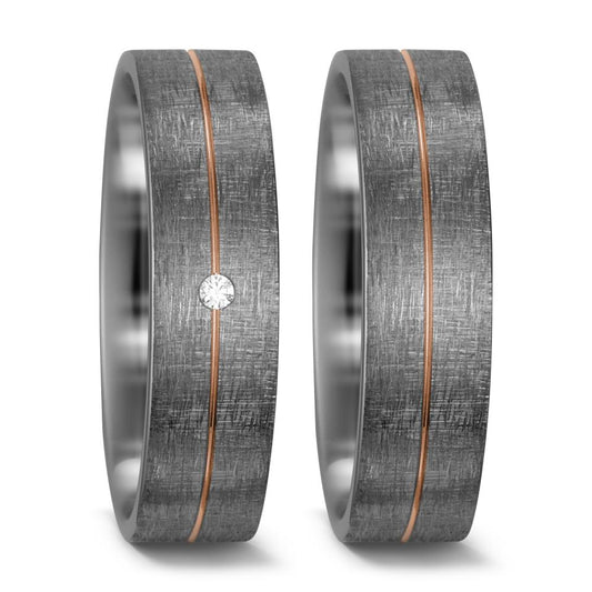 Partnerringe 500 palladium, 585/14 K rødguld Diamant hvid , 0.015 ct, w-si