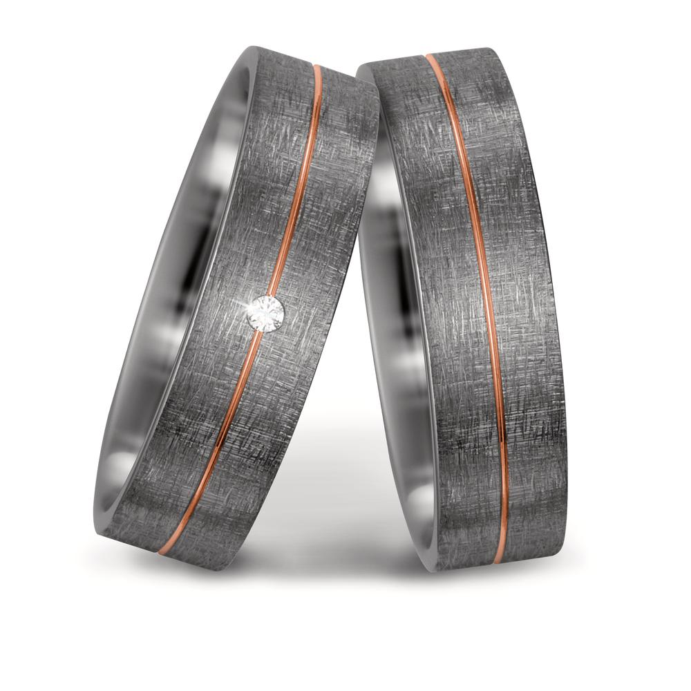 Partnerringe 500 palladium, 585/14 K rødguld Diamant hvid , 0.015 ct, w-si