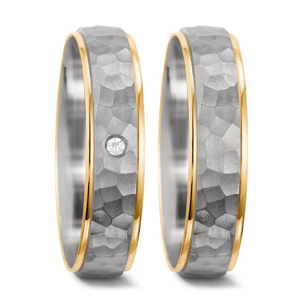 Partnerringe 750/18K hvidguld, 750/18K guld Diamant 0.02 ct, tw-si