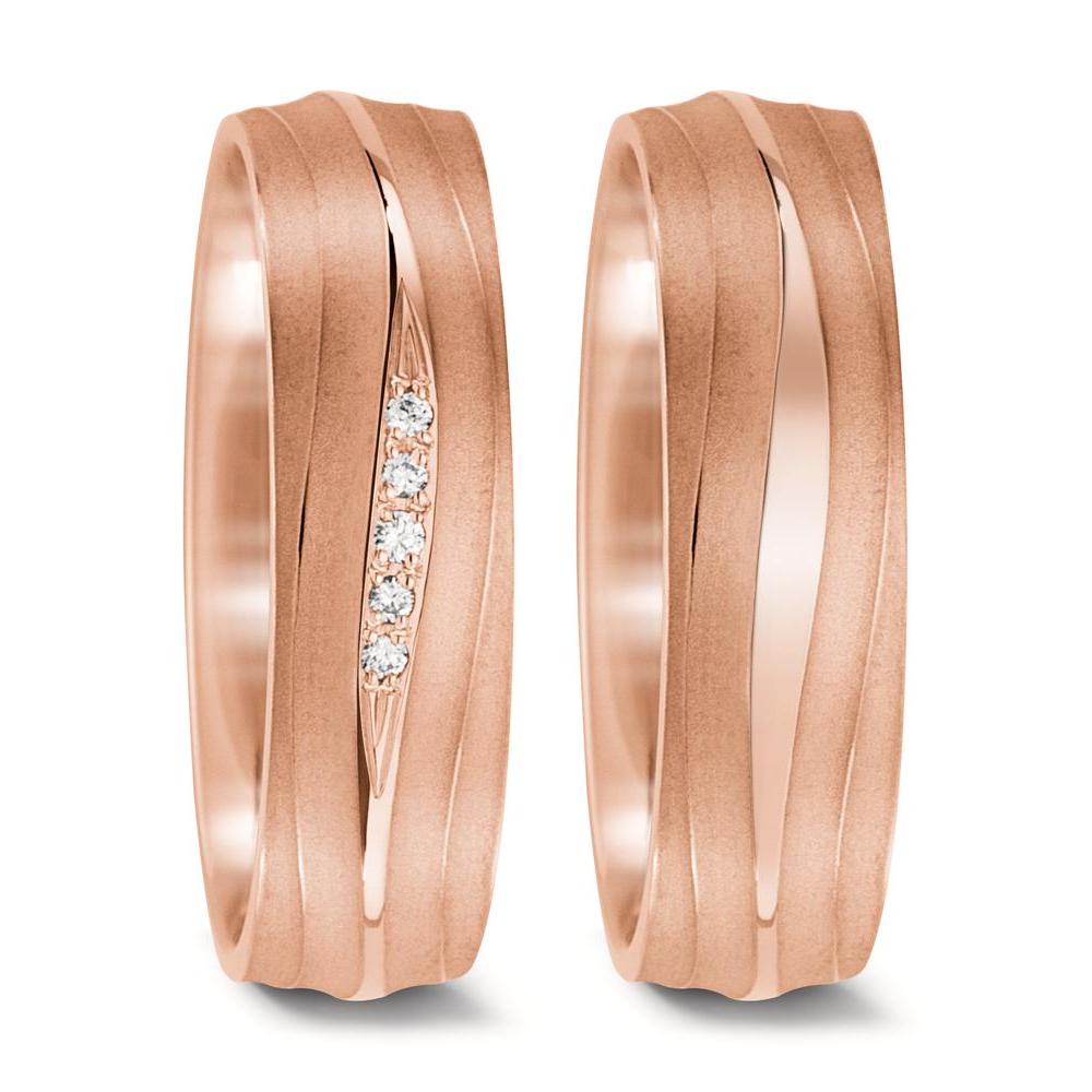 Partnerringe 750/18K roseguld Diamant 0.028 ct, 5 Sten , tw-vsi