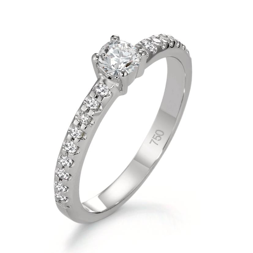 Solitaire ring 750/18K hvidguld Diamant 0.35 ct, 19 Sten , w-si