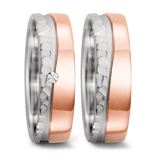 Partnerringe 750/18K hvidguld, 750/18K roseguld Diamant 0.02 ct, tw-si