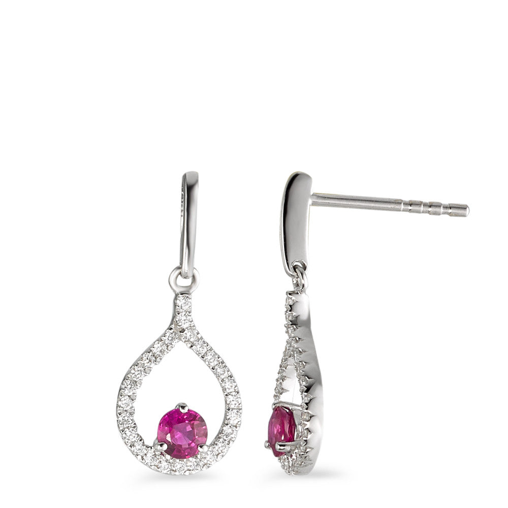 Øreringe 750/18K hvidguld Rubin rød , 2 Sten, Diamant 0.18 ct, 50 Sten , w-si