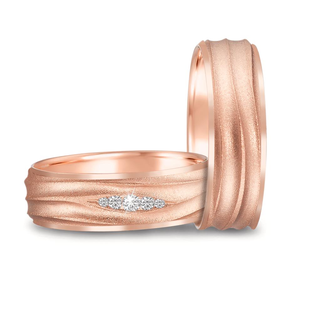 Partnerringe 750/18K rødguld Diamant 0.077 ct, 5 Sten , w-si
