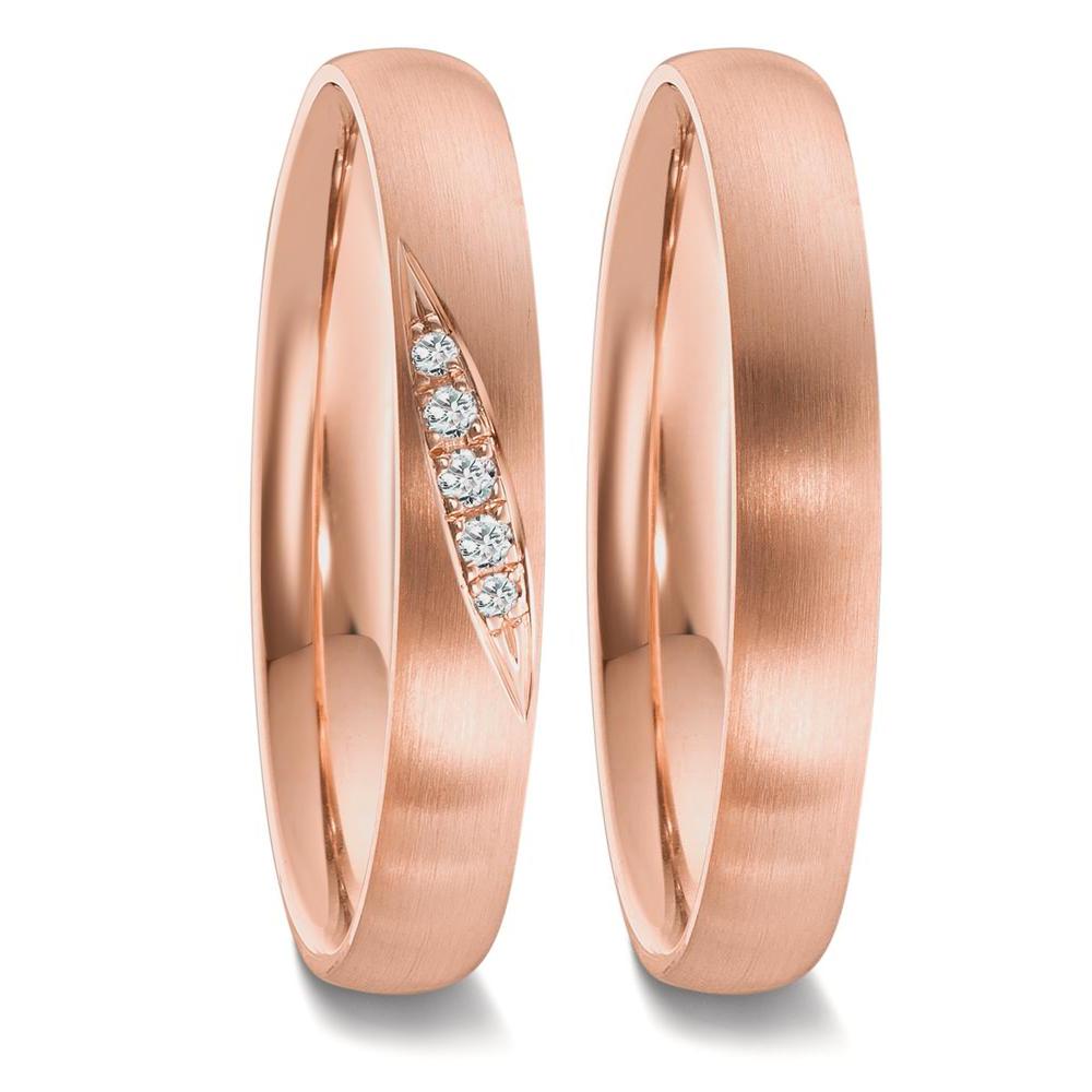 Partnerringe 750/18K rødguld Diamant 0.036 ct, 5 Sten , tw-vsi