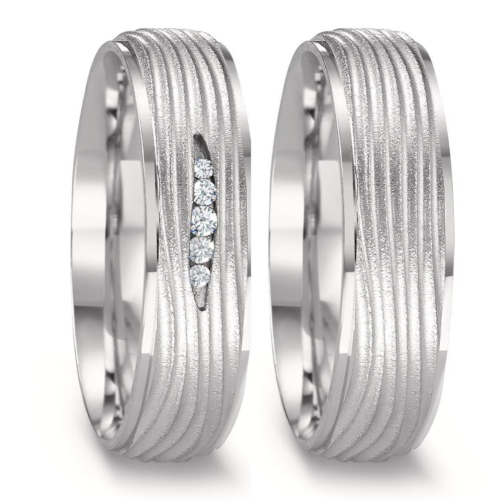 Partnerringe 750/18K hvidguld Diamant 0.045 ct, 5 Sten , w-si