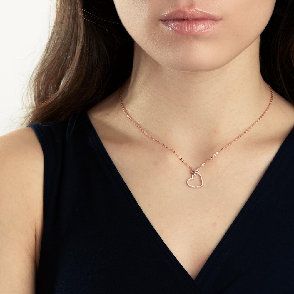 Collier Sølv Zirconia rose forgyldt Hjerte 40-45 cm