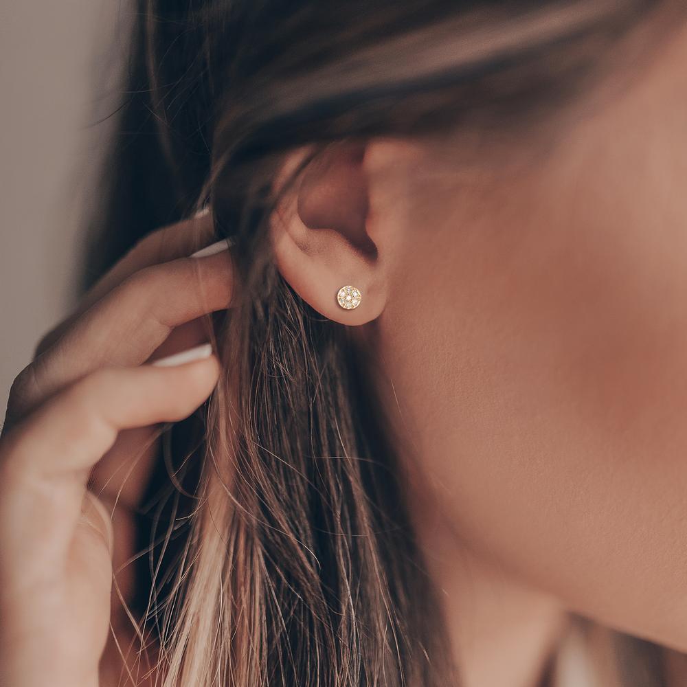 Ørestikker 585/14K guld Diamant 0.05 ct, 14 Sten , w-si Ø3.5 mm