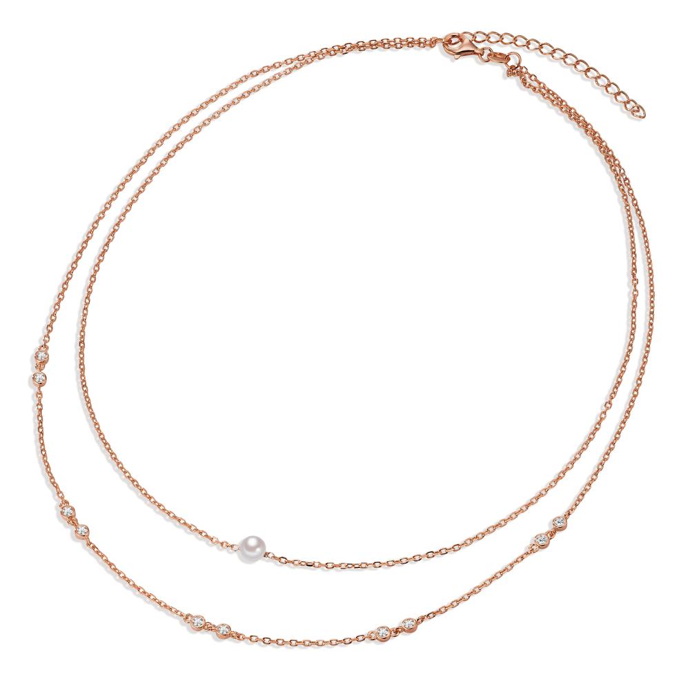 Collier Sølv Zirconia 10 Sten rose forgyldt Skinnende perler hvid, 5 mm 40-45 cm
