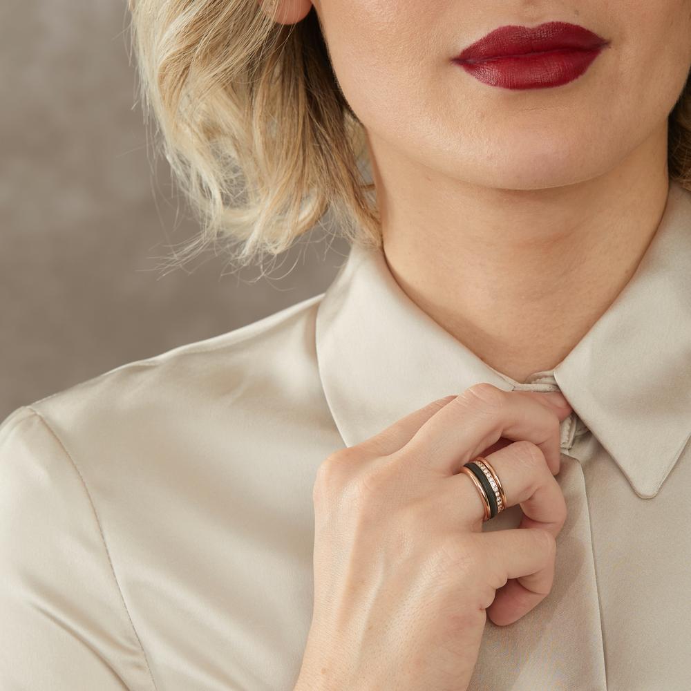 Ring sæt 750/18K rødguld, Kulstof Diamant w-si