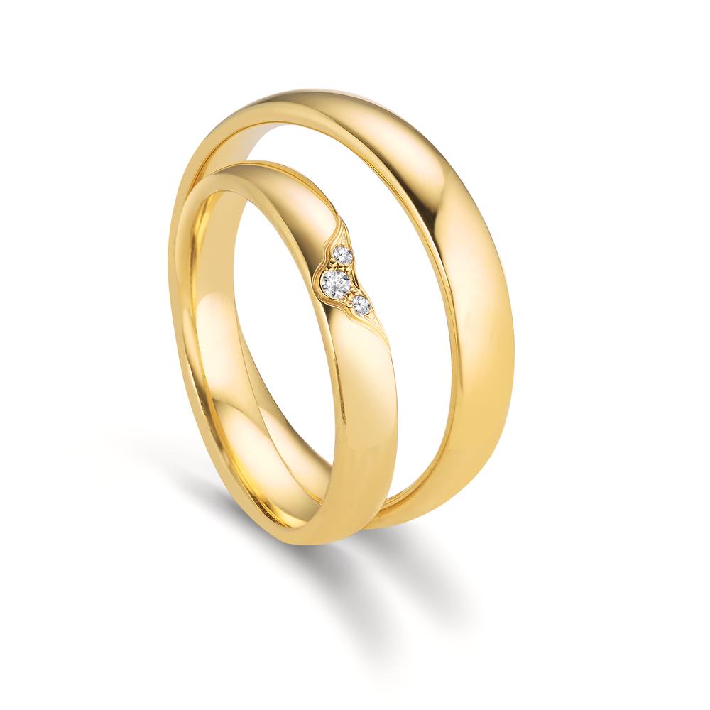 Partnerringe 750/18K guld Diamant 0.025 ct, 3 Sten , tw-vsi