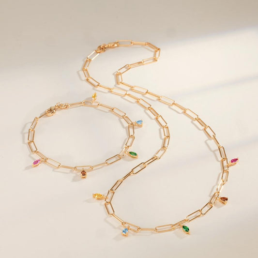 Collier Bronze Zirconia farverig , 5 Sten