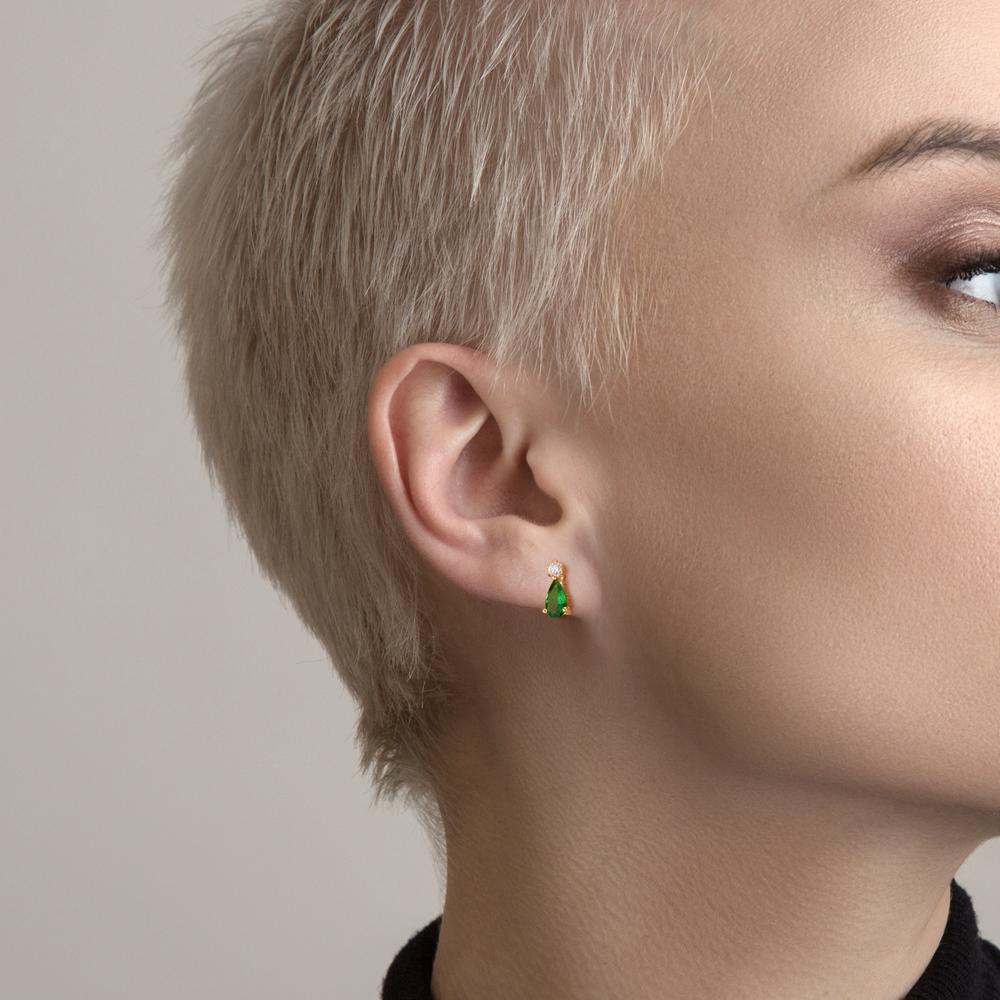 Ørestikker 750/18K guld Granat grøn , 2 Sten, Diamant 0.05 ct, w-si