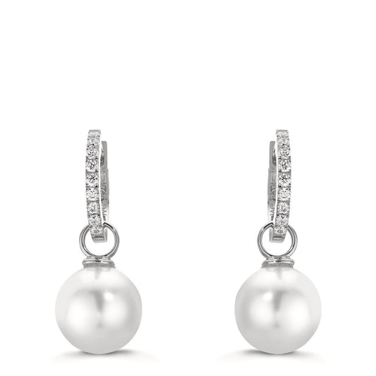 Click kreoler Sølv Zirconia 18 Sten rhodineret Skinnende perler, 2 Perler, 10 mm