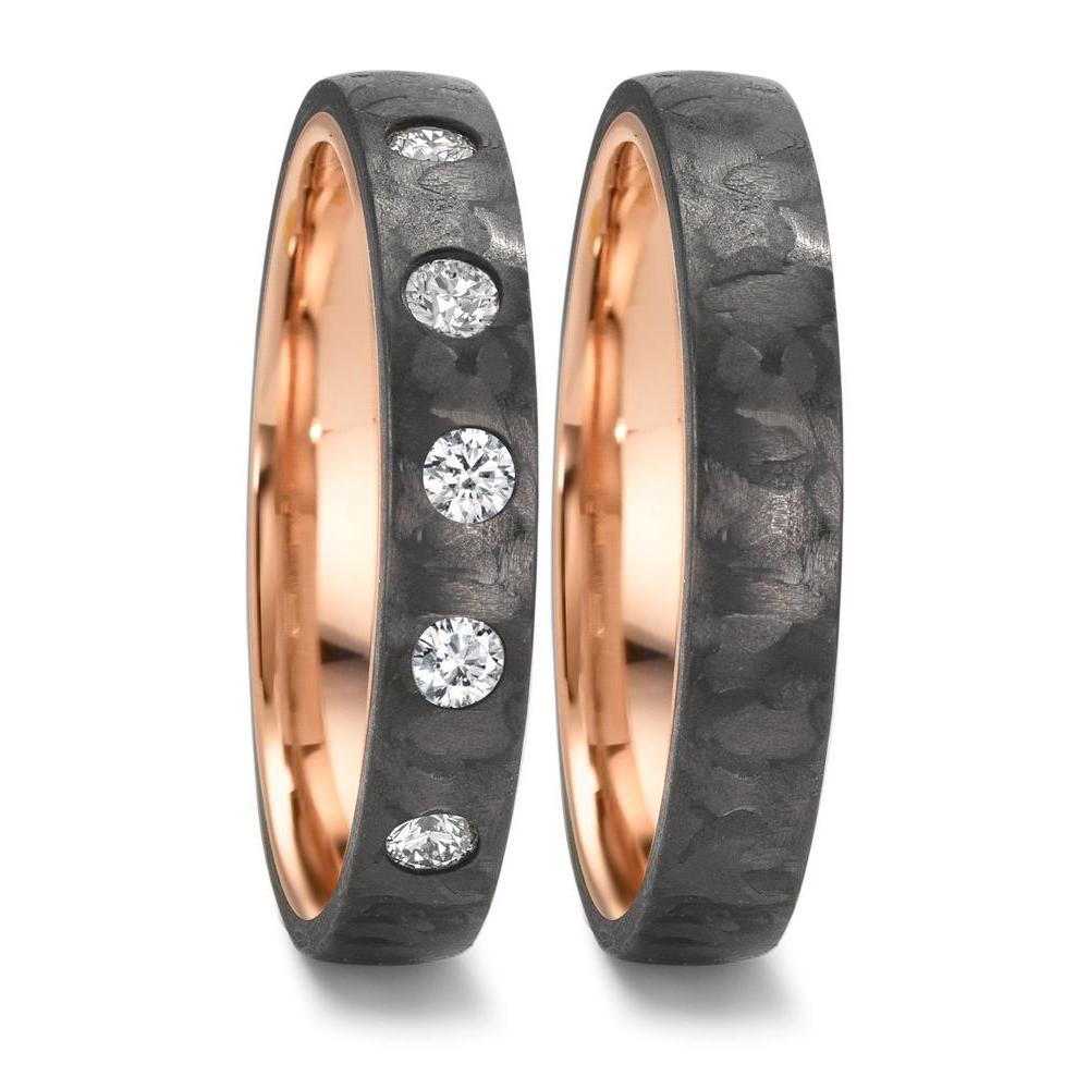 Partnerringe Kulstof, 585/14 K rødguld Diamant 0.25 ct, 5 Sten , w-si