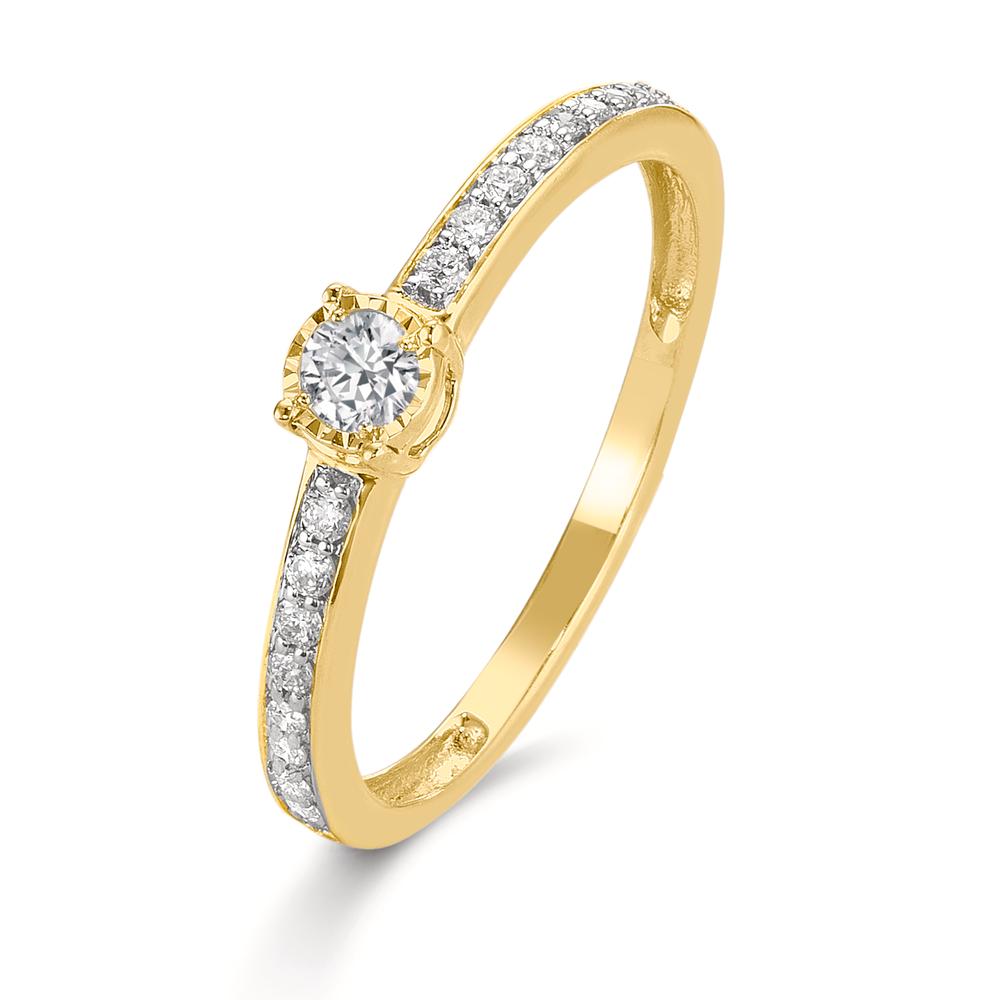 Solitaire ring 375/9K guld Diamant 0.20 ct, 19 Sten , w-si