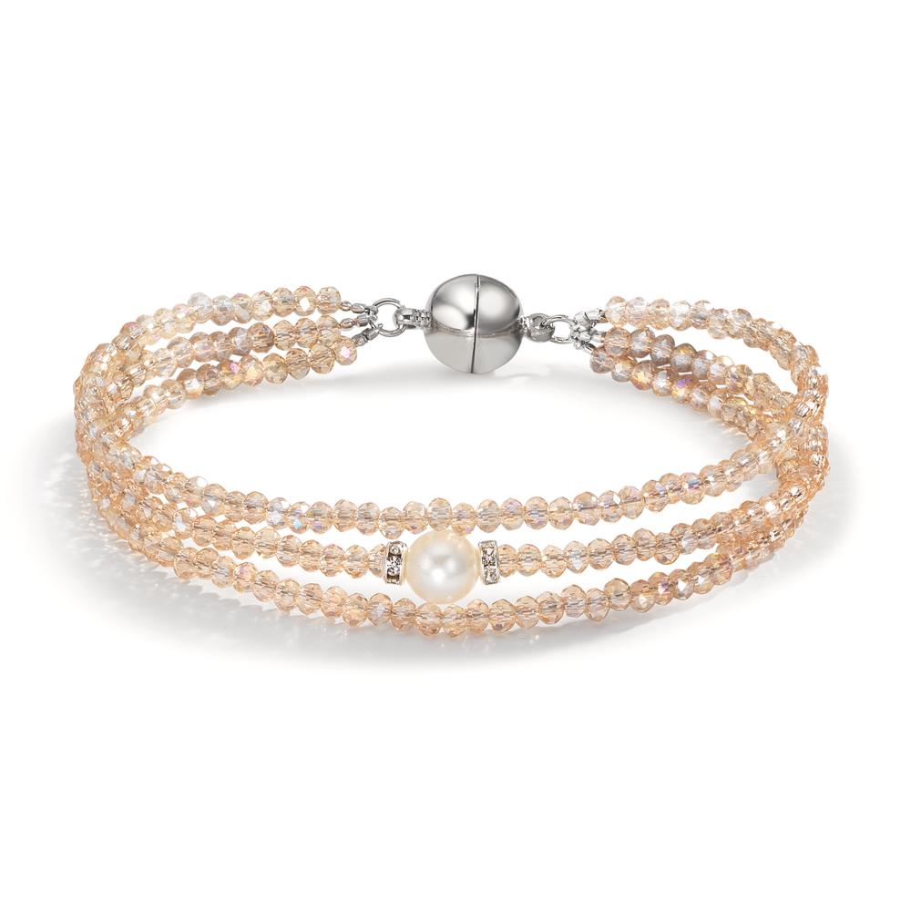 Armbånd Rustfrit stål Krystal champagne Ferskvands kulturperle 7-7.5 mm 19 cm