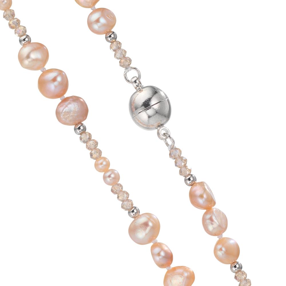 Collier Rustfrit stål Krystal lyserød Ferskvands kulturperle lyserød 90 cm