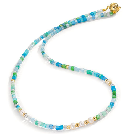 Collier Rustfrit stål Krystal gul IP belagt Ferskvands kulturperle, 5 Perler, 4.5 mm 43 cm