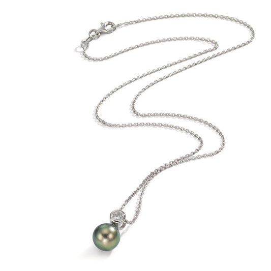 Collier Sølv Zirconia rhodineret Tahitisk perle 8-9 mm 45 cm