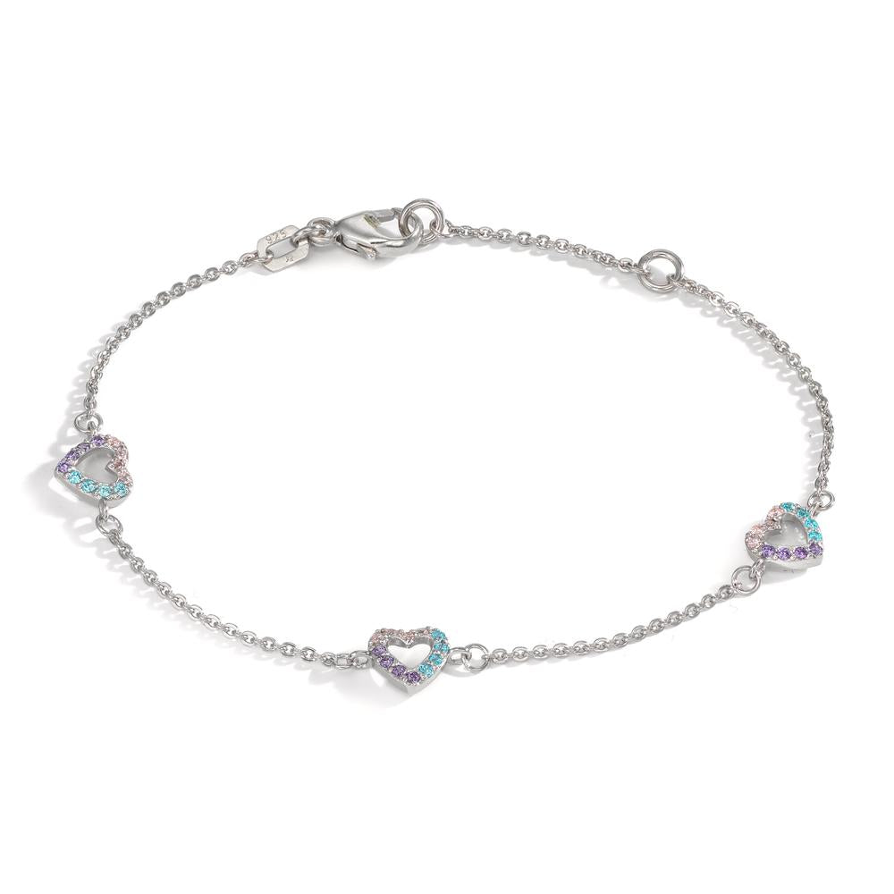 Armbånd Sølv Zirconia farverig rhodineret Hjerte 14-16 cm