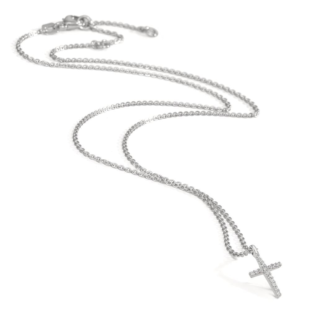 Collier Sølv Zirconia 16 Sten rhodineret Kryds 38-42 cm