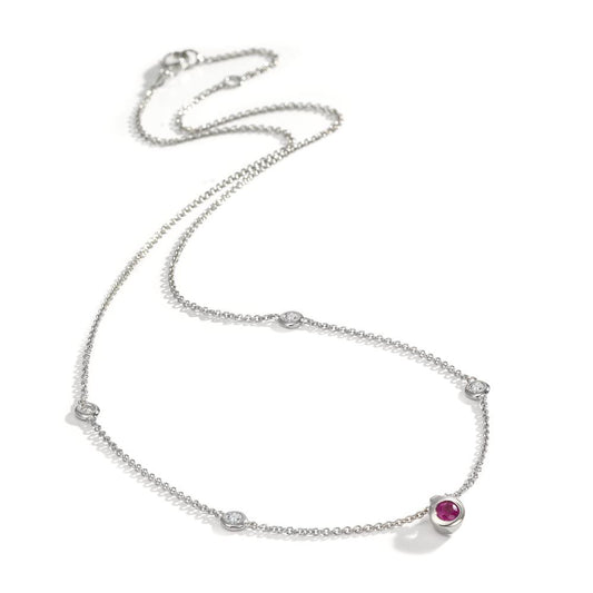 Collier 750/18K hvidguld Diamant 0.14 ct, 4 Sten , w-si, Rubin 42-45 cm