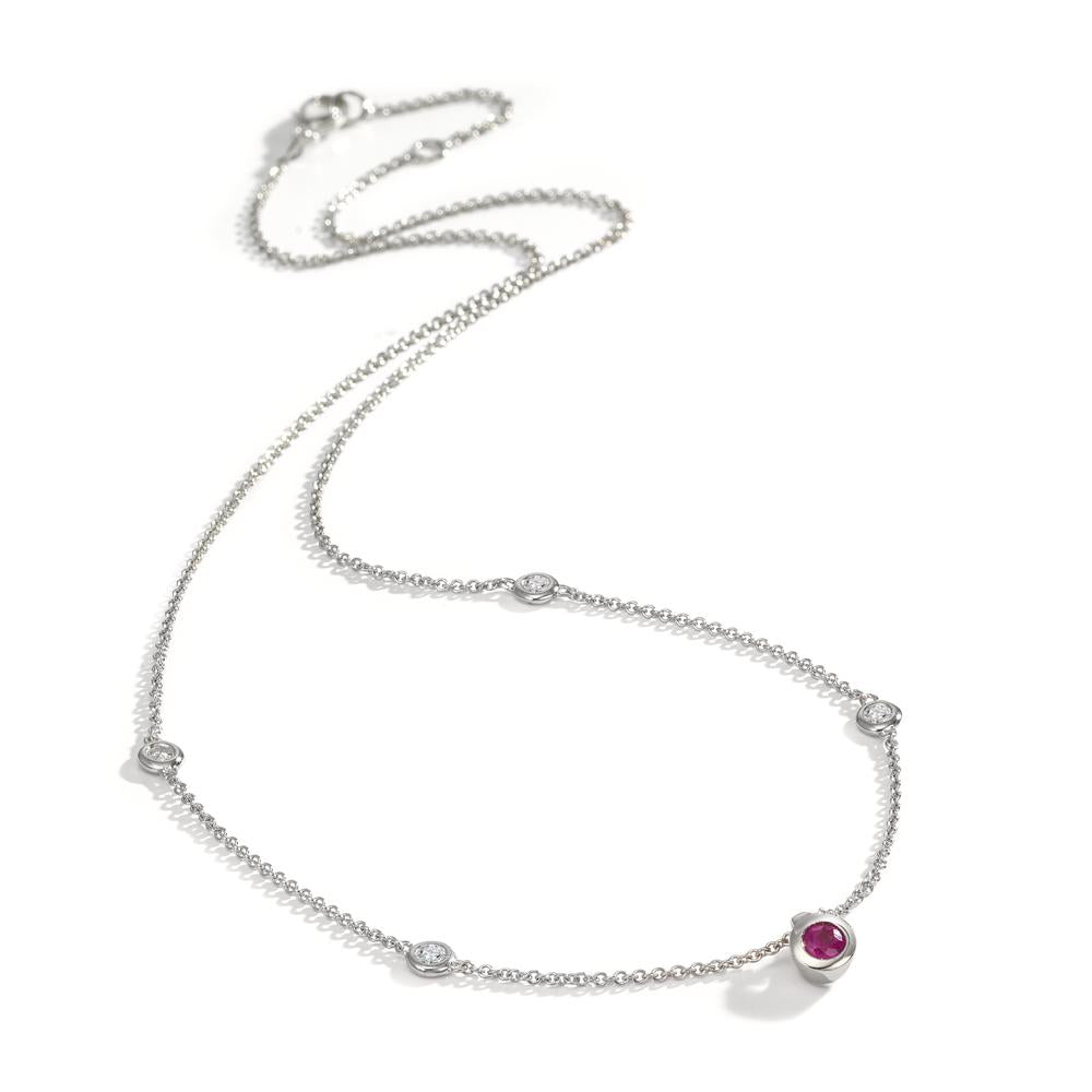 Collier 750/18K hvidguld Diamant 0.14 ct, 4 Sten , w-si, Rubin 42-45 cm