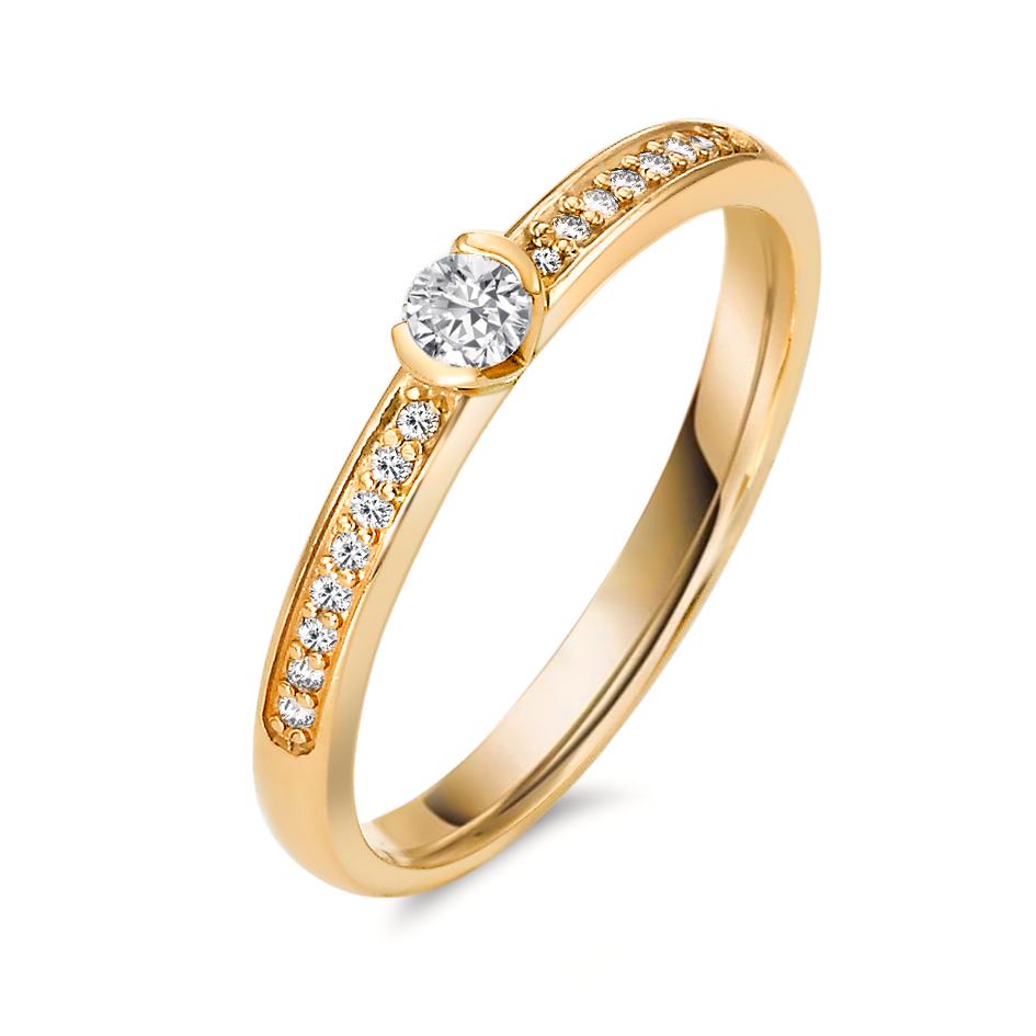 Solitaire ring 750/18K guld Diamant 0.20 ct, 17 Sten , w-si