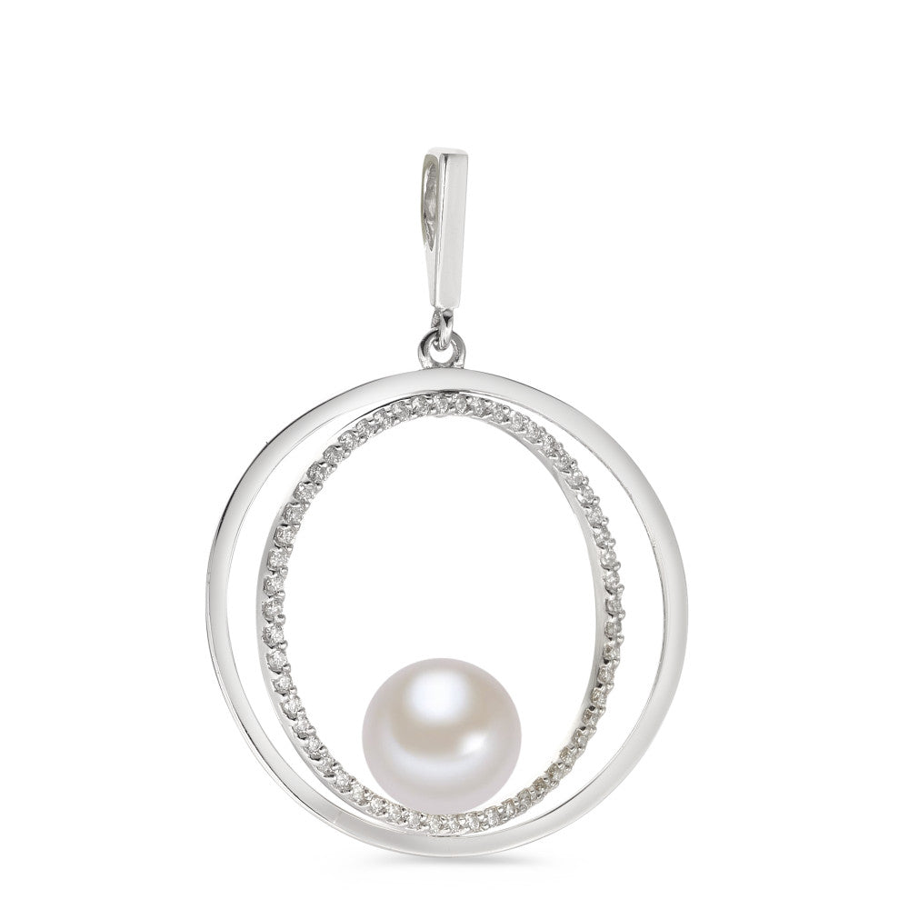 Vedhæng 750/18K hvidguld Diamant 0.35 ct, 55 Sten , w-si Ferskvands kulturperle