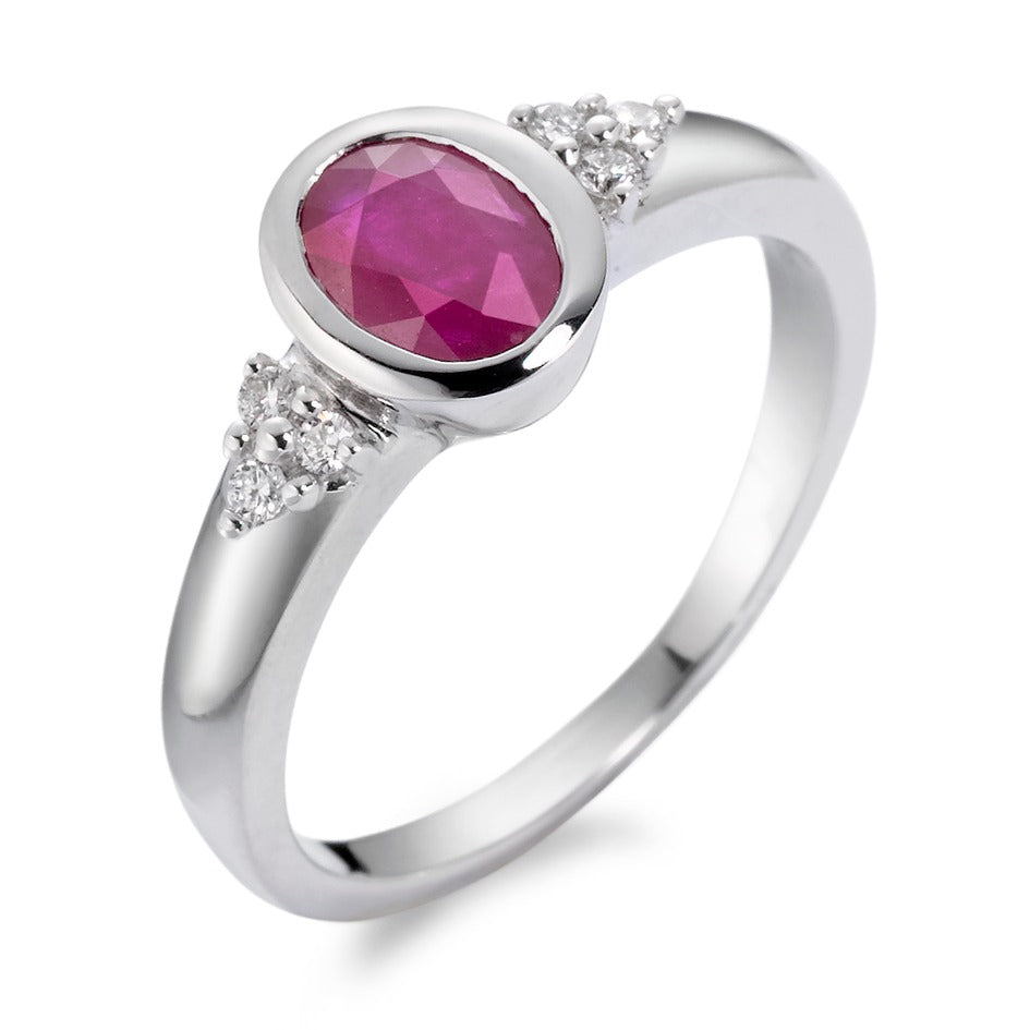 Ringe 750/18K hvidguld Rubin, Diamant 0.08 ct, 6 Sten , w-si
