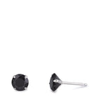Ørestikker Sølv Zirconia sort , 2 Sten , [rund], 7 mm rhodineret