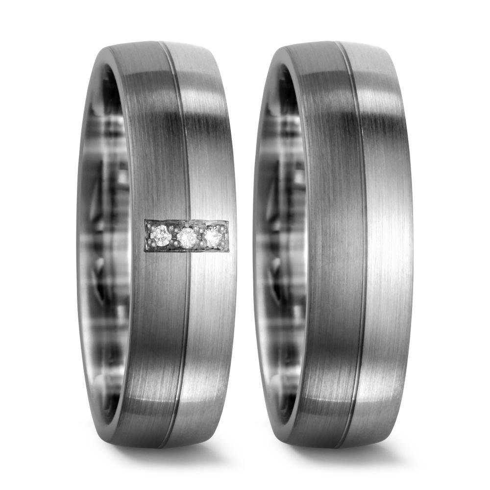 Partnerringe 375/9K hvidguld, 500 palladium Diamant 0.03 ct, 3 Sten , tw-si