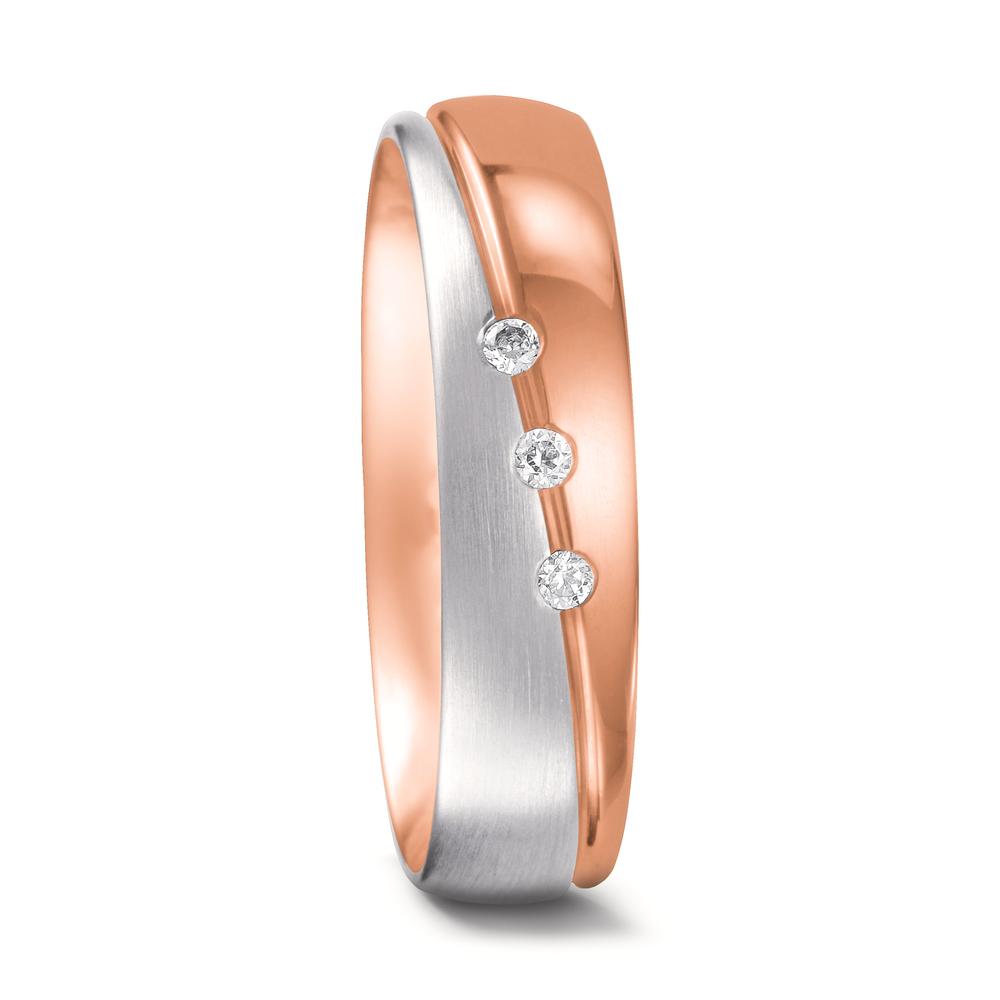 Partnerringe 750/18K rødguld, 750/18K hvidguld Diamant 0.045 ct, 3 Sten , tw-vsi