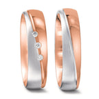 Partnerringe 750/18K rødguld, 750/18K hvidguld Diamant 0.045 ct, 3 Sten , tw-vsi