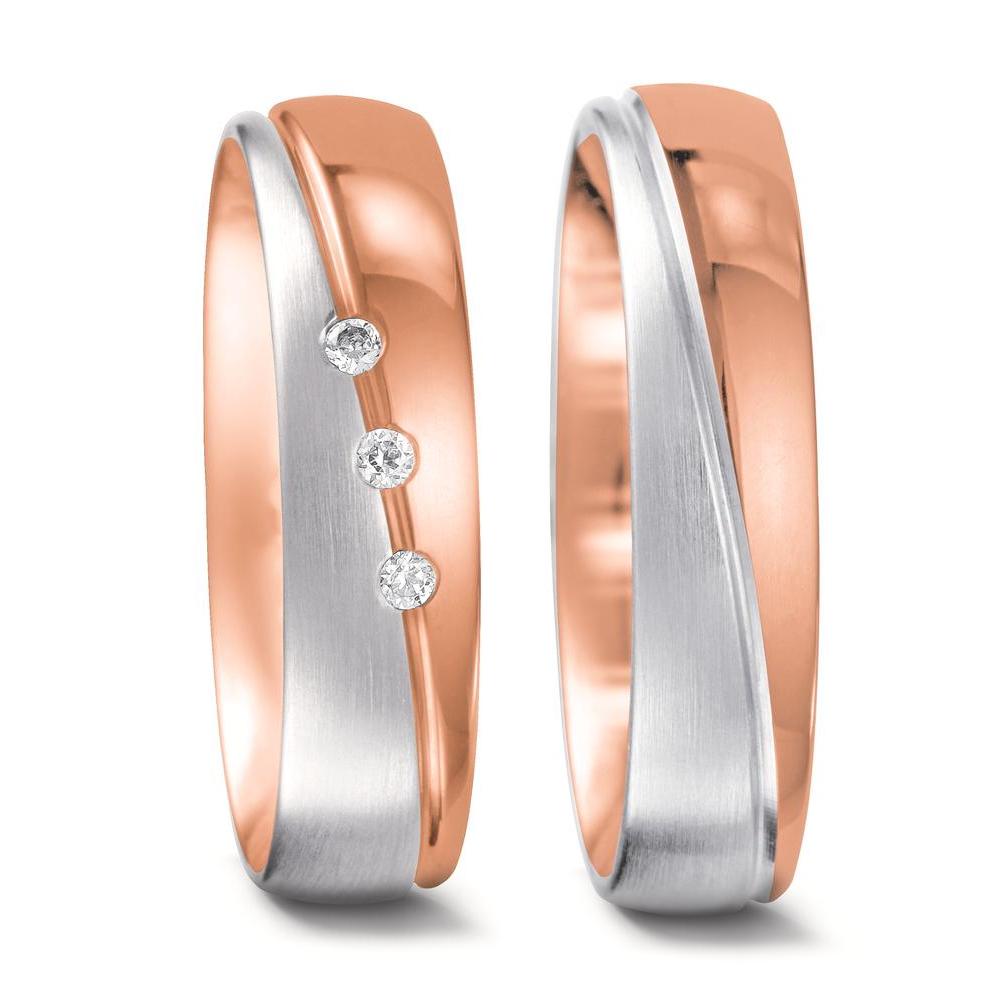Partnerringe 750/18K rødguld, 750/18K hvidguld Diamant 0.045 ct, 3 Sten , tw-vsi