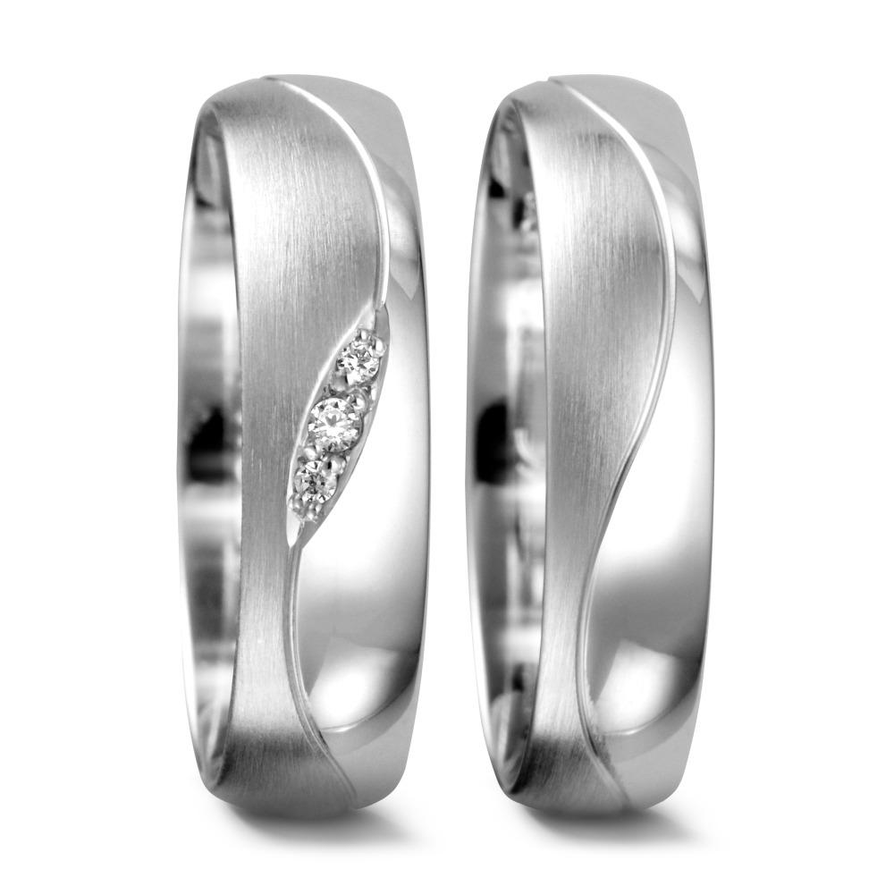 Partnerringe 750/18K hvidguld Diamant 0.02 ct, 3 Sten , tw-vsi