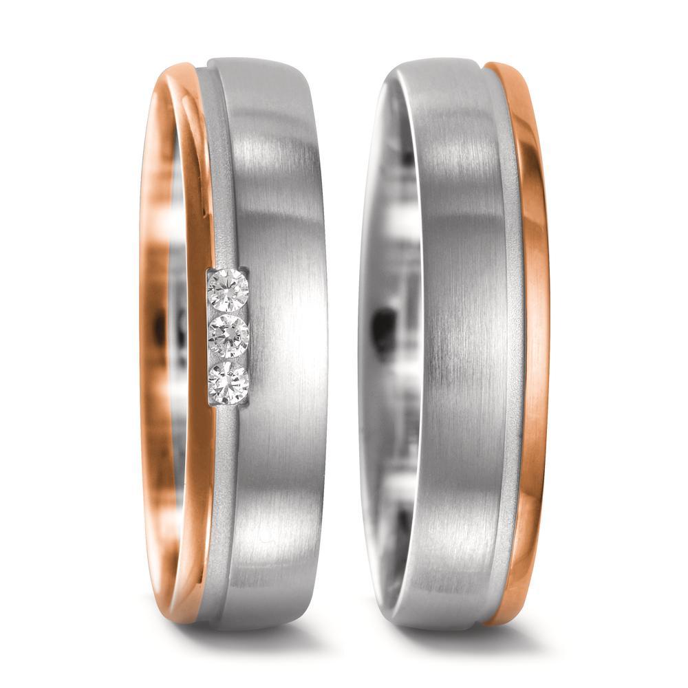 Partnerringe 750/18K hvidguld, 750/18K rødguld Diamant 0.045 ct, 3 Sten , w-si