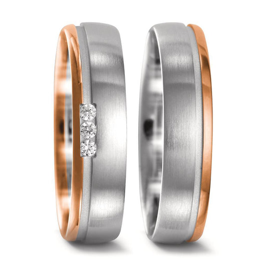 Partnerringe 750/18K hvidguld, 750/18K rødguld Diamant 0.045 ct, 3 Sten , w-si