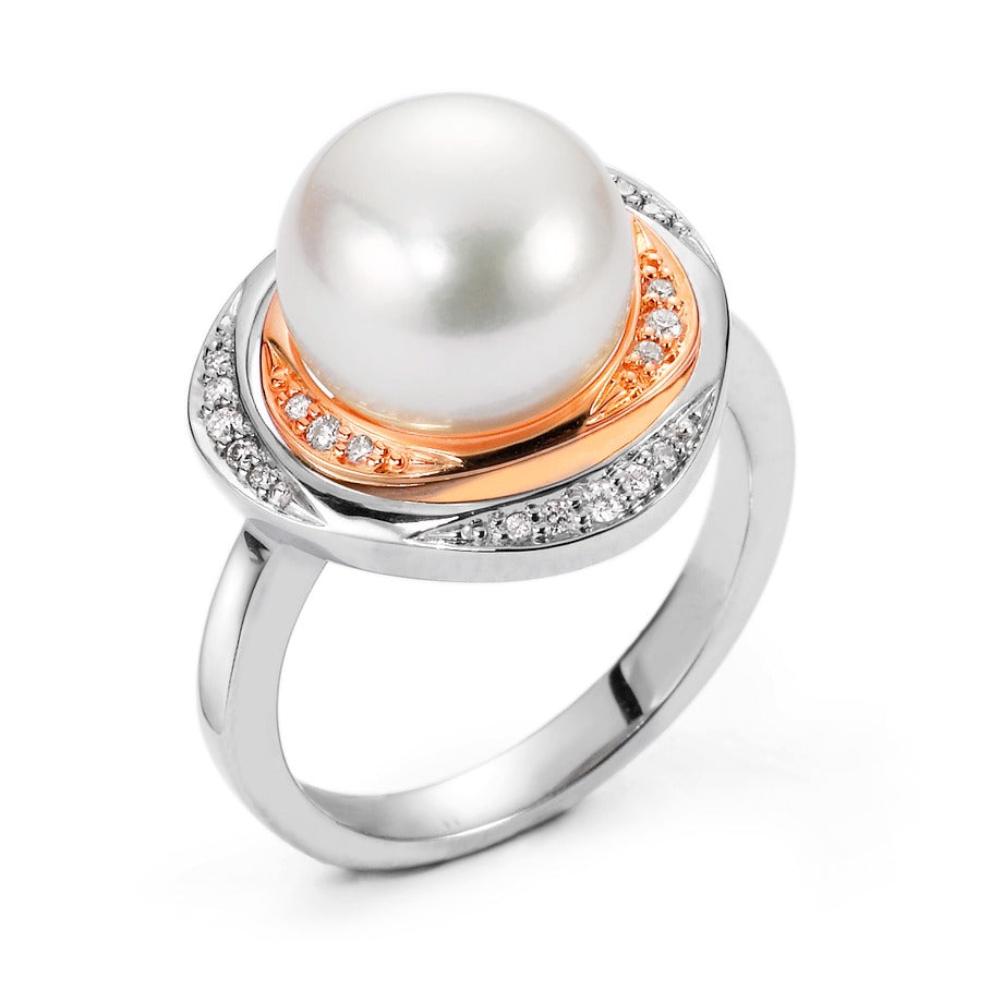 Ringe 750/18K hvidguld, 750/18K rødguld Diamant 0.115 ct, 23 Sten , w-si Ferskvands kulturperle hvid 10-11 mm