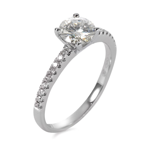 Ringe 750/18K hvidguld Moissanite 6 mm, Diamant 0.158 ct, 18 Sten , [Brillant]