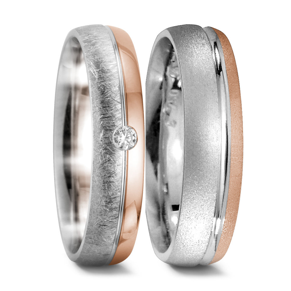 Partnerringe 750/18K hvidguld, 750/18K rødguld Diamant 0.045 ct, tw-si