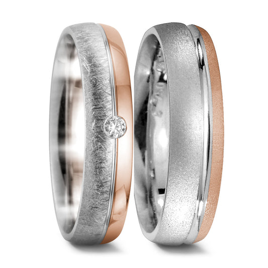 Partnerringe 750/18K hvidguld, 750/18K rødguld Diamant 0.045 ct, tw-si